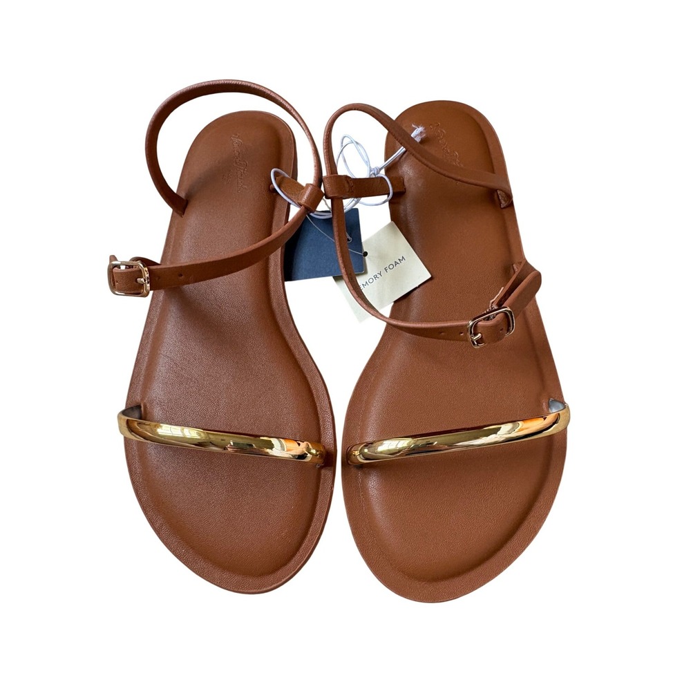 Universal Thread Mildred Tan Gold Metallic Ankle Strap Sandals Memory Foam 6 NWT